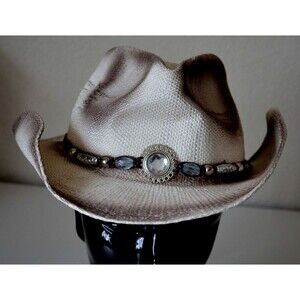Stone Age Women’s Straw Cowboy Hat Western Coastal Cowgirl Beads String Band
